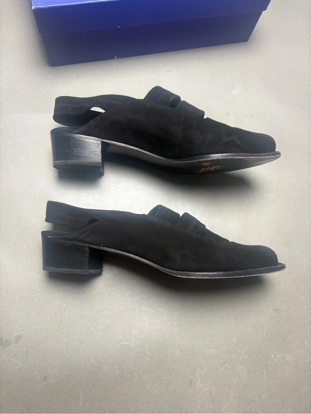 Stuart Weitzman Black Suede Peep-Toe Slingback Sandals